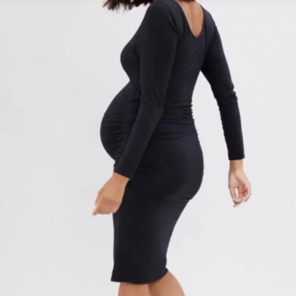 Isabel Maternity by Ingrid & Isabel Midi Dress Long Sleeve Black size Small - Picture 10 of 10